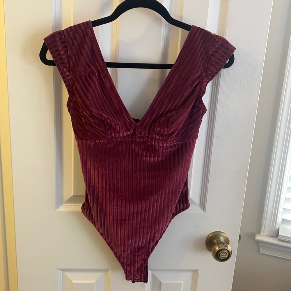 Lulus Maroon Velvet V Neck Body Suit